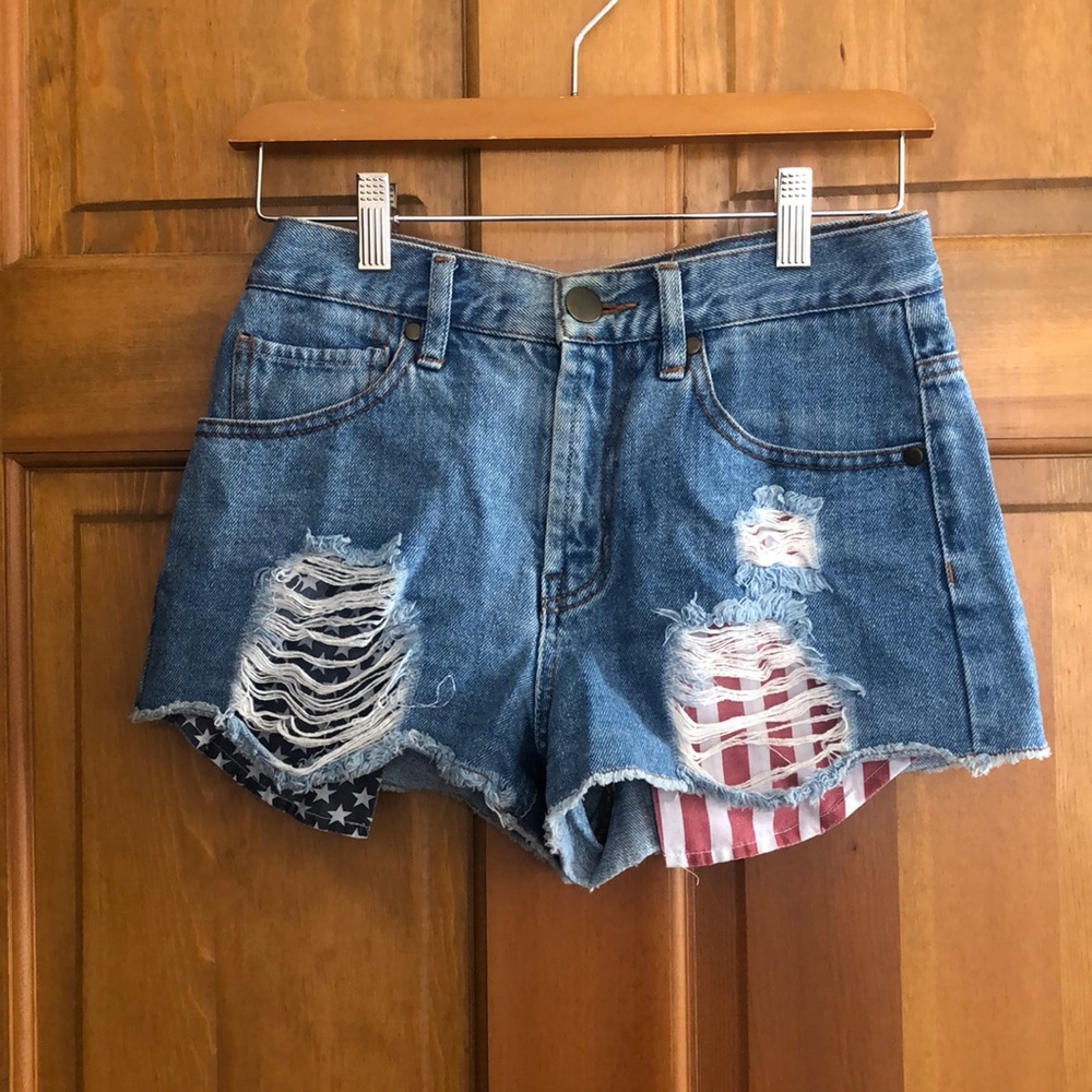 Forever 21 American Flag High Waisted Denim Shorts